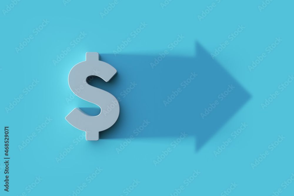 Dollar mark with the arrow's shadow, 3d rendering. Dollar mark with the arrow's shadow, 3d rendering.