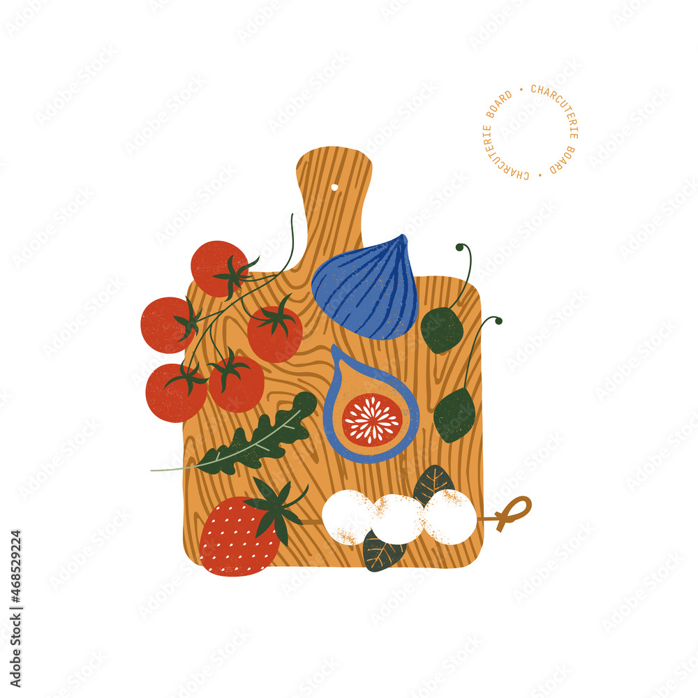 Charcuterie Board Illustration. Appetizers Board With Various Food ...