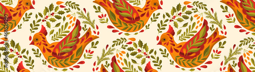 Seamless pattern Merry Christmas 2022.Branch leaves elegante xmas design.