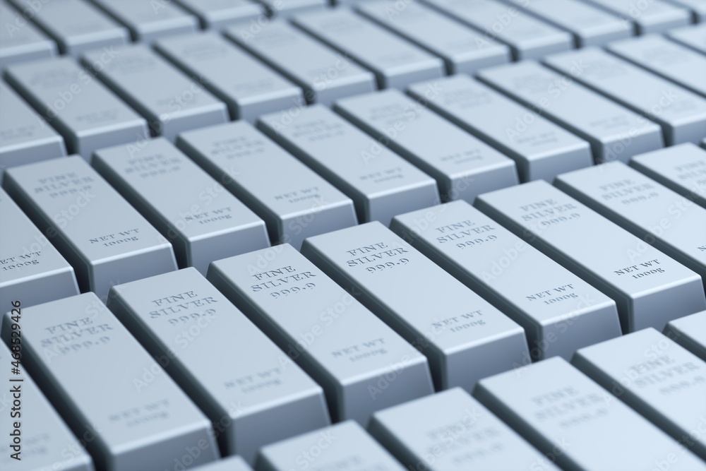 Silver bars and Financial concept, 3d rendering, conceptual image.