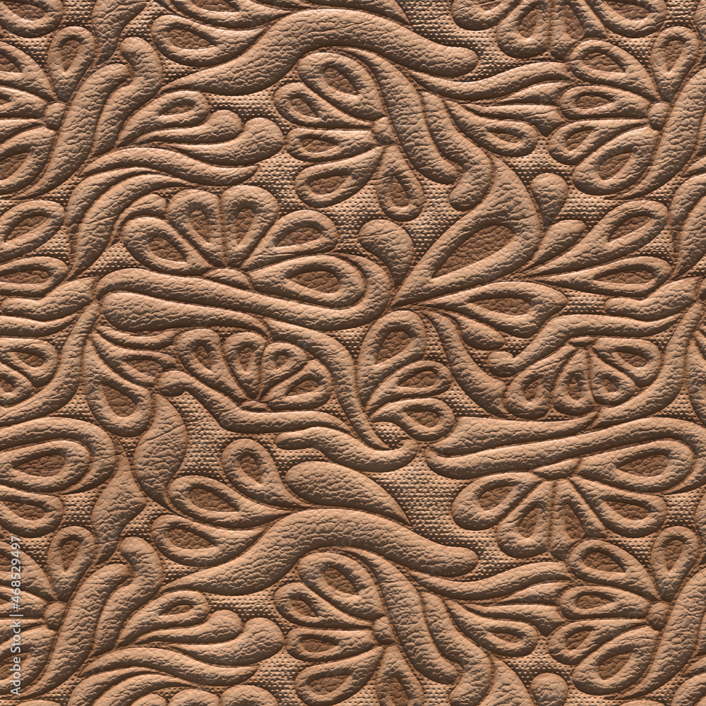 Embossed mariposa sheepskin. Brown textured sheep skin background close with embossed pattern. 3D-rendering