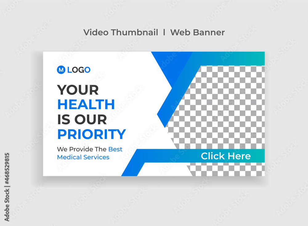  Medical healthcare youtube thumbnail design. Youtube Thumbnail Design Template. Medical Healthcare web banner template and video thumbnail. Online marketing video cover for doctor and dentist
