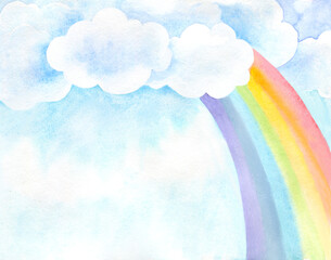 Canvas schilderij Regenboog Composition with rainbow and clouds in hand drawn style, watercolor illustration.  © Ghen