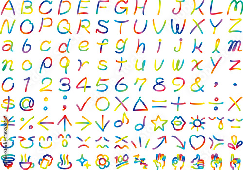 カラフルな虹色の手書き風文字　セット
