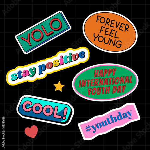 Fun and colorful word stickers set vect