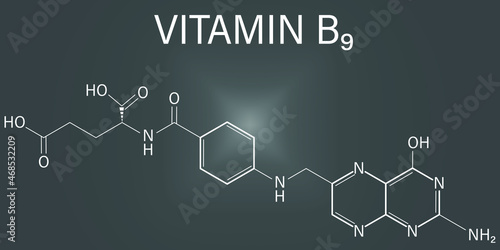 Vitamin B9 (folic acid) molecule. Skeletal formula.	
