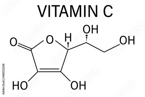 Vitamin C (ascorbic acid, ascorbate) molecule. Skeletal formula.	