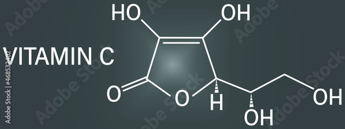 Vitamin C (ascorbic acid, ascorbate) molecule. Skeletal formula.	