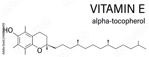 Vitamin E (alpha tocopherol) molecule. Skeletal formula.	
 photo