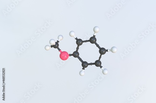 Molecule of anisole, isolated molecular model. 3D rendering