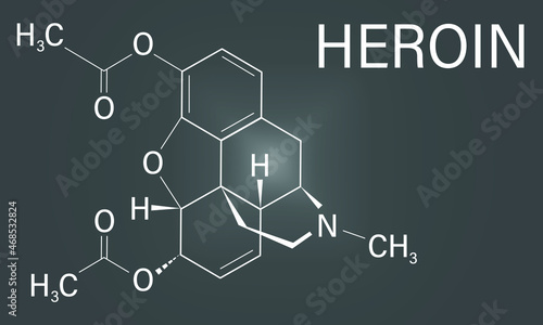Heroin molecular structure isolated flat vector sign. Heroin (diacetylmorphine, morphine diacetate, diamorphine) opioid drug molecule.