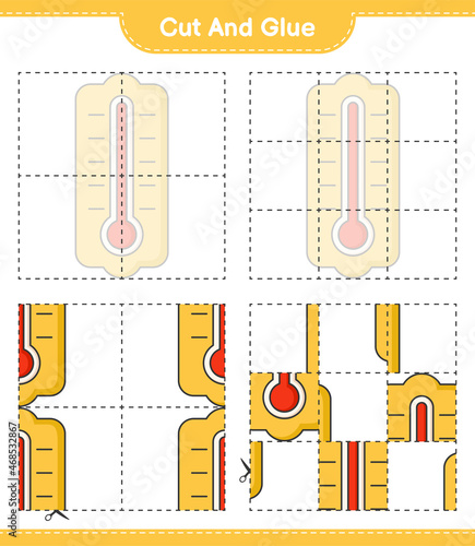Cut and glue, cut parts of Thermometer and glue them. Educational children game, printable worksheet, vector illustration
