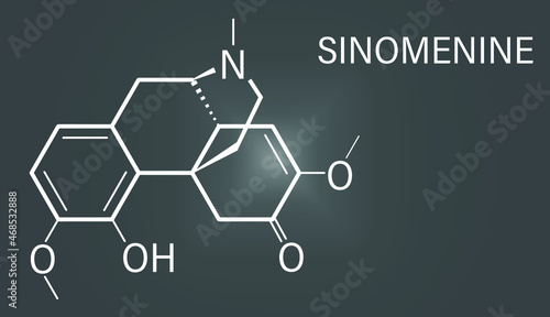 Skeletal formula of Sinomenine herbal alkaloid molecule. Isolated from Sinomenium acutum.