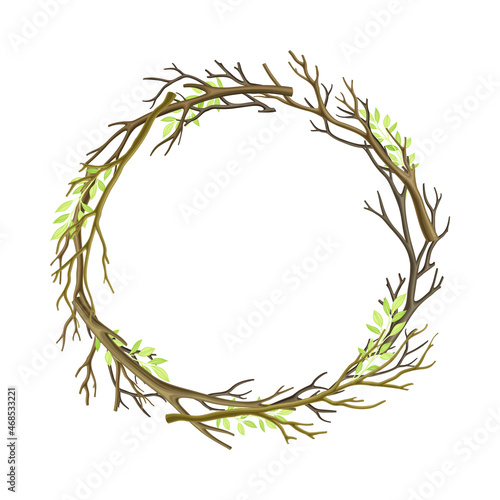 Bare Tree Branch Entangled in Round Wreath Vector Illustration