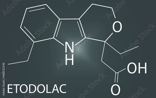 Etodolac NSAID drug molecule. Skeletal formula.	