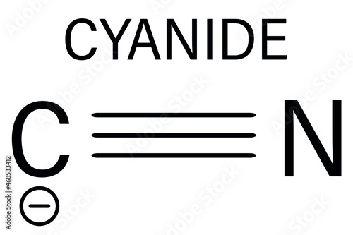 Cyanide anion, chemical structure. Cyanides are toxic, due to inhibition of the enzyme cytochrome c oxidase. Skeletal formula. photo