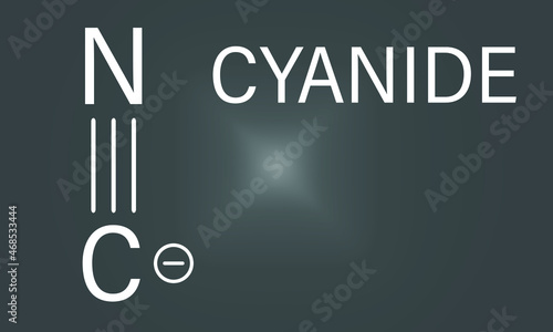 Cyanide anion, chemical structure. Cyanides are toxic, due to inhibition of the enzyme cytochrome c oxidase. Skeletal formula.