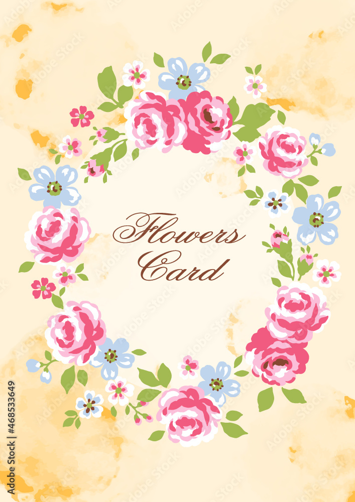 レトロなかわいいバラの花の背景　ヴィンテージ風デザインカード
