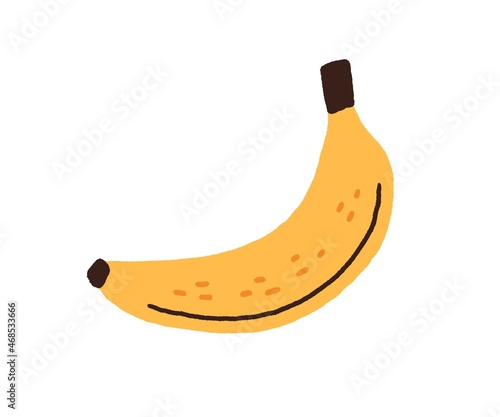Fresh ripe banana in peel. Sweet tropical food icon. Natural exotic banan in yellow skin in doodle style. Raw vitamin. Colored flat vector illustration isolated on white background