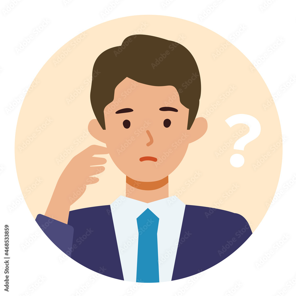 BusinessMan cartoon character. People face profiles avatars and icons. Close up image of asking man.