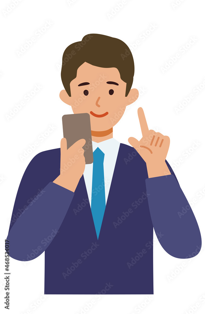 BusinessMan cartoon character. People face profiles avatars and icons. Close up image of man using smartphone.