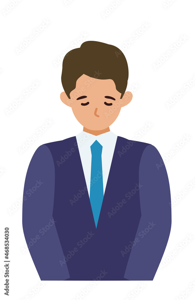 BusinessMan cartoon character. People face profiles avatars and icons. Close up image of man taking a bow.