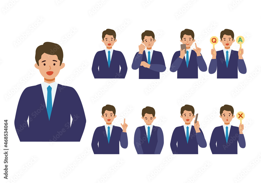 BusinessMan cartoon character head collection set. People face profiles avatars and icons. Close up image of smiling man. BusinessMan cartoon character head collection set. People face profiles avatars and icons. Close up image of smiling man.