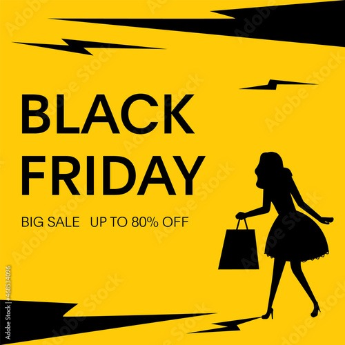 Black friday sale banner with shopper silhouette design
