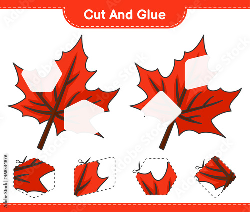 Cut and glue, cut parts of Maple Leaf and glue them. Educational children game, printable worksheet, vector illustration