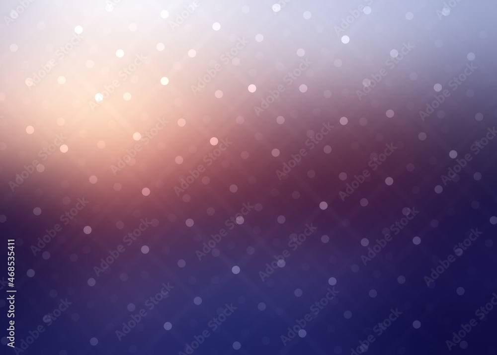 Magical twilight outside blurred view decorated twinkles bokeh pattern. Dark purple halftone color.