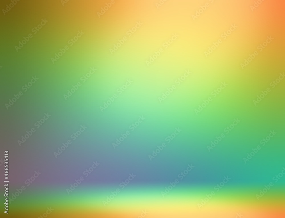 Green yellow orange gradient background 3d. Empty studio fantasy abstract illustration. Bright vivid colors smooth surface of wall and floor. Green yellow orange gradient background 3d. Empty studio fantasy abstract illustration. Bright vivid colors smooth surface of wall and floor.