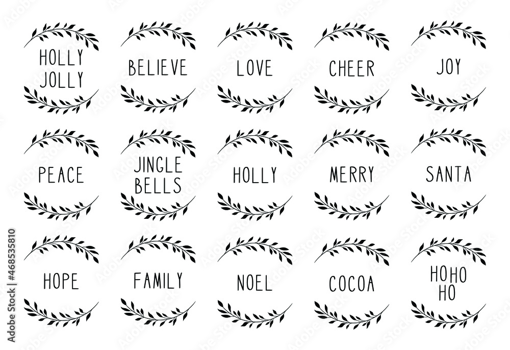 Christmas round ornament bundle vector set, Christmas wishes round design