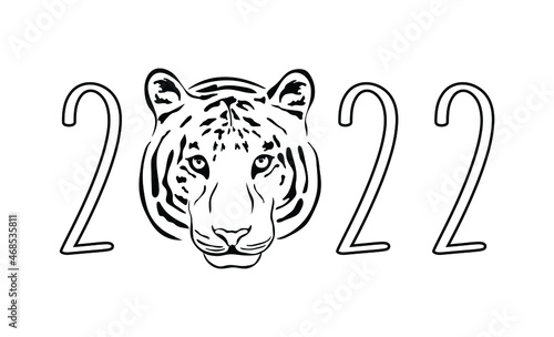 Fototapeta Naklejka Na Ścianę i Meble -  Year 2022 of tiger victor banner, tiger head