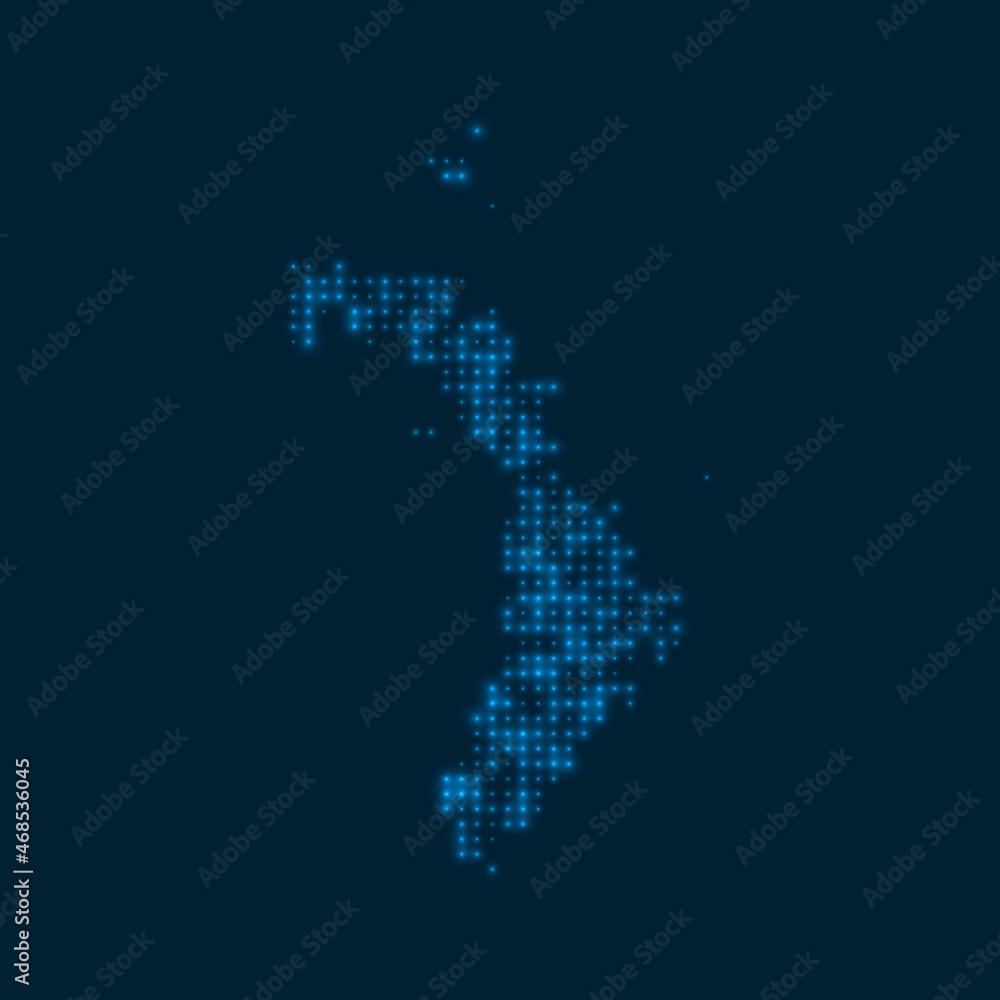 Lord Howe Island dotted glowing map. Shape of the island with blue bright bulbs. Vector illustration.