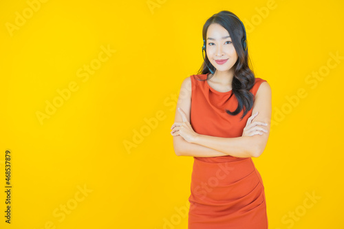 Portrait beautiful young asian woman with call center customer care service center