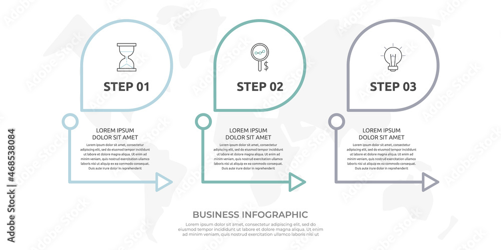 Modern vector flat illustration. Line infographic arrows template with three elements, arrows, icons. Timeline designed for business, presentations, web design, education, diagrams with 3 steps Modern vector flat illustration. Line infographic arrows template with three elements, arrows, icons. Timeline designed for business, presentations, web design, education, diagrams with 3 steps