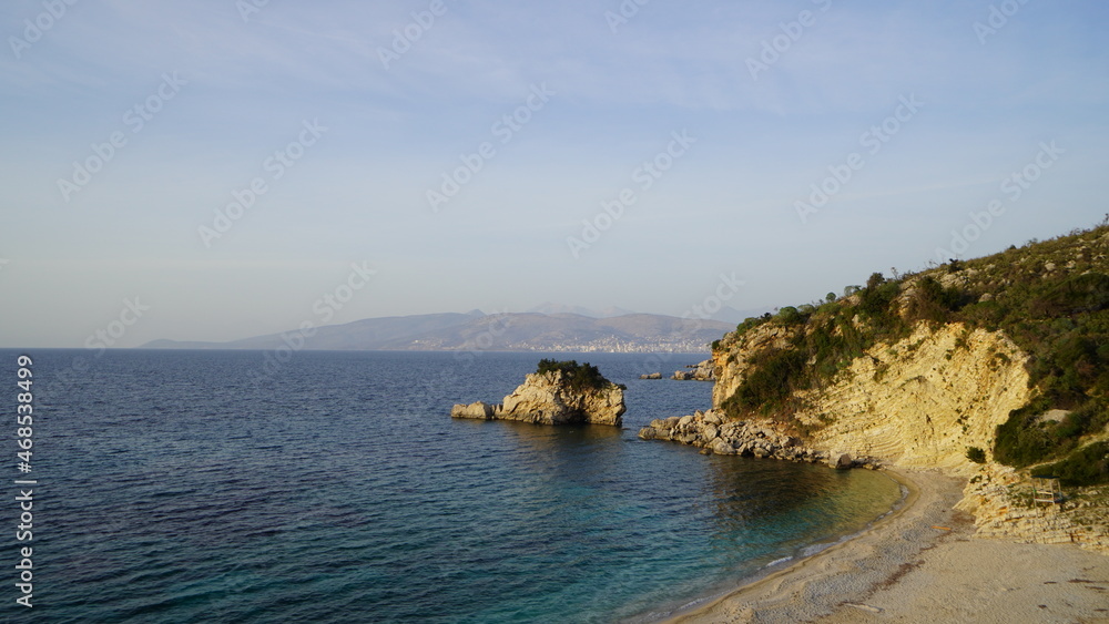 beautiful and famous beach called Plazhi i Pasqyrave, near Sarande and Ksamil, Albanian Riviera