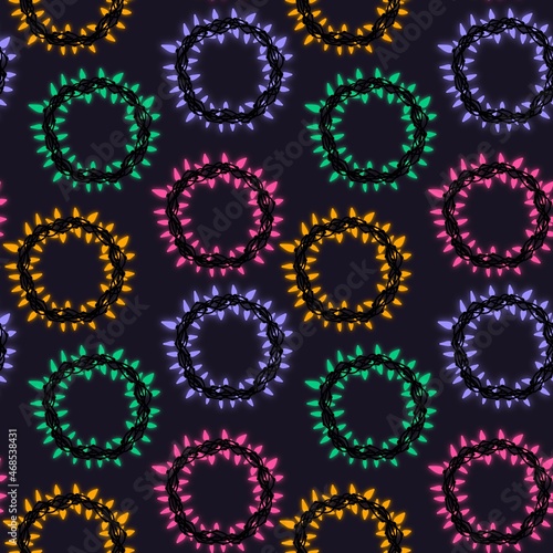 Seamless new year pattern with Christmas lights for fabrics and textiles 