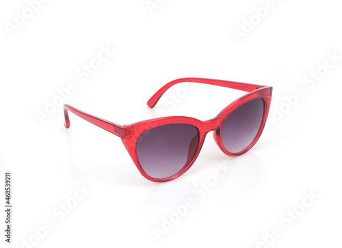 Red sunglasses isolated on white background for applying on a portrait