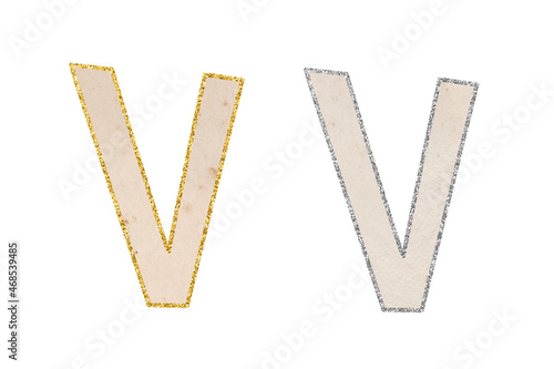 Glitter Latin letters. Clip art set on white background. Letter V