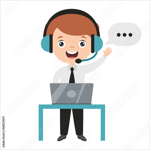 Cartoon Drawing Of A Callcenter Worker