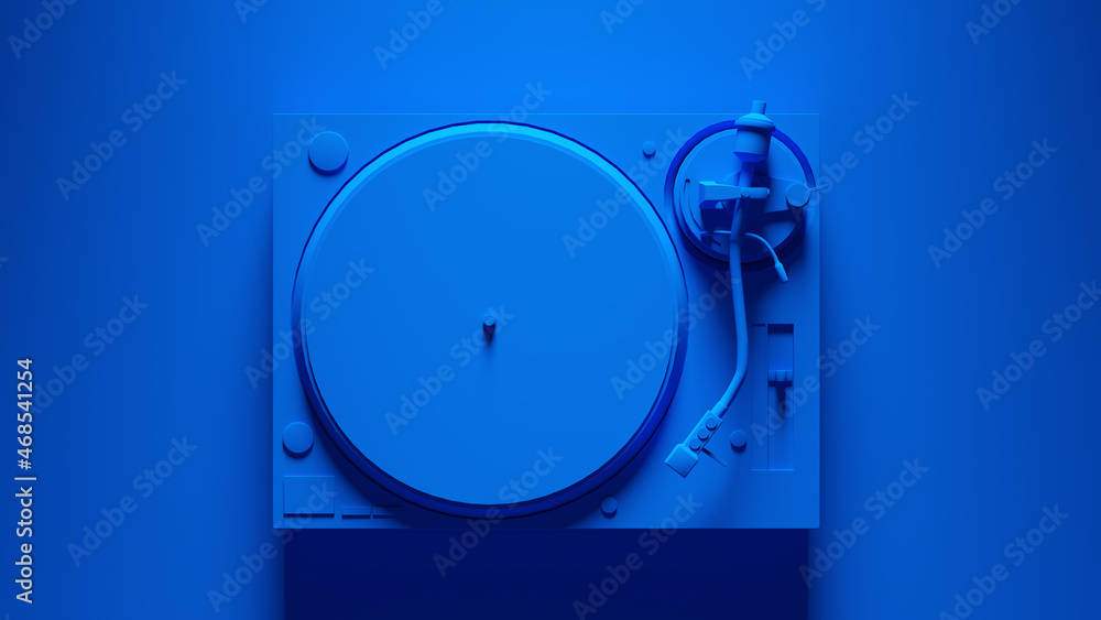 Blue Turntable Post-Punk Record Player with Blue Background 3d