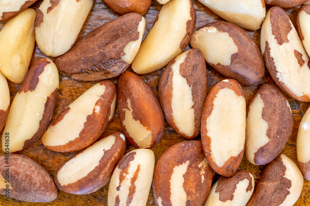 Brazil nuts on the table, chestnut texture Brazil nuts on the table, chestnut texture