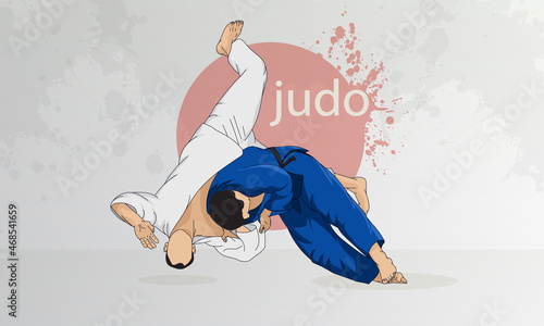 Oriental wrestling, judo. Wrestling of two men in Olympic judo wrestling.