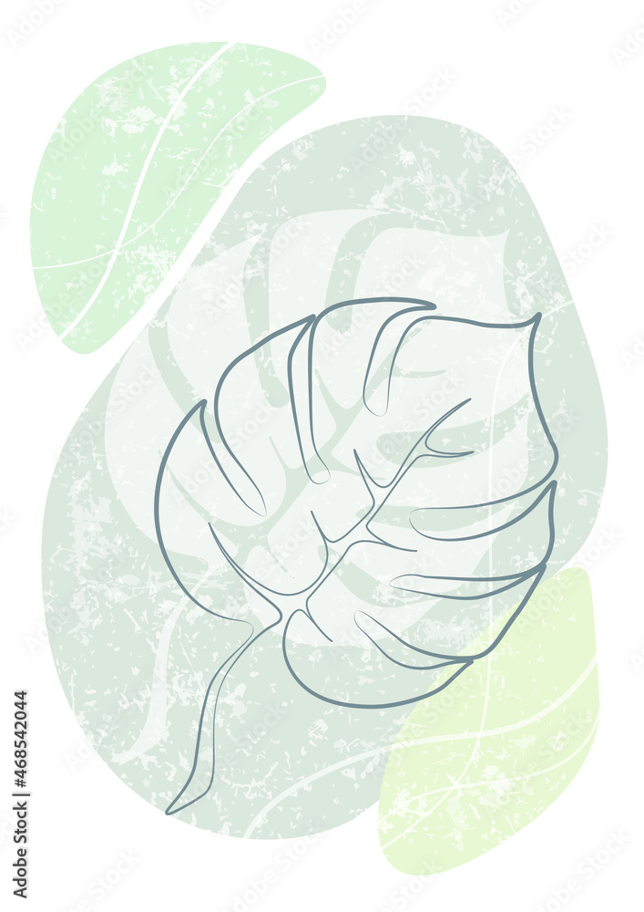 Background with monstera leaf. Gray and green spots with a scratch texture. Images for print try interior design. Background with monstera leaf. Gray and green spots with a scratch texture. Images for print try interior design.