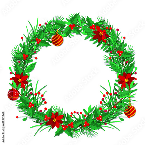 Fototapeta Naklejka Na Ścianę i Meble -  Round christmas wreath template free vector
