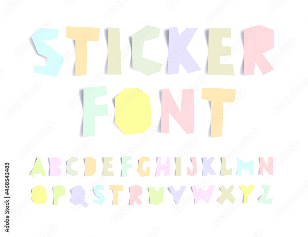 Set of realistic letters in the form of multicolored stickers. Latin alphabet. Set of realistic letters in the form of multicolored stickers. Latin alphabet.