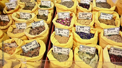 Spice counter at a market pavilion in Cannes, France photo