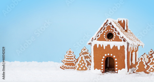 Christmas greeting card with gingerbread house