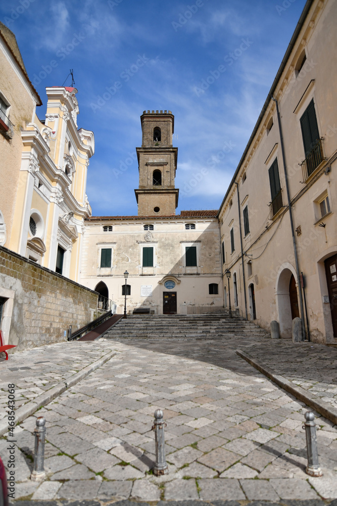 Square and facade of the Cathedral of Caiazzo, a small village in the mountains of the province of Caserta, Italy.	